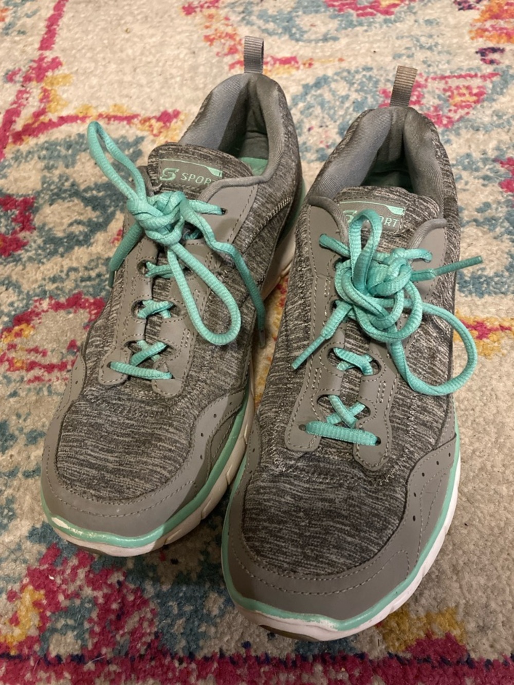 Skechers Sport Gray and Teal Athletic Lace-Up Sneakers Size 9